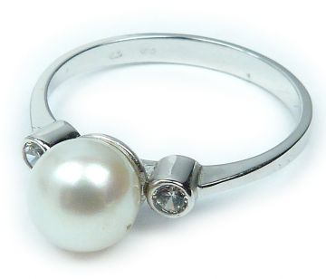 Prsten z bílého zlata s perlou Velikost 54