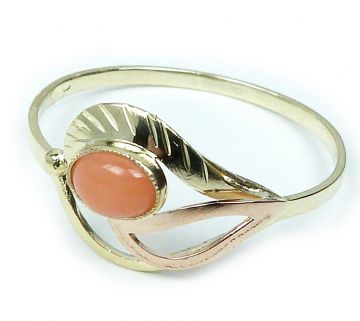 Zlatý prsten AG90 s růžovým korálem Vel. 60