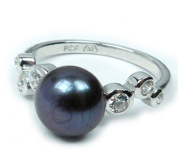 Stříbrný prsten 29-2146 s černou perlou Velikost 54