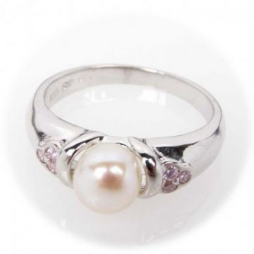 Sříbrný prsten s perlou a se zirkony velikost 54