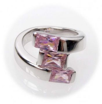 Stříbrný prsten s růžovými zirkony velikost 48