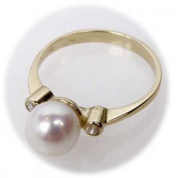 Zlatý prsten se sladkovodní perlou a zirkony velikost 54