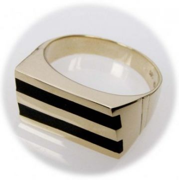 Pánský zlatý prsten s onyxy velikost 63
