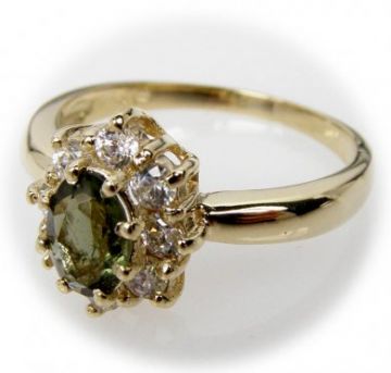 Zlatý prsten s vltavínem velikost 56