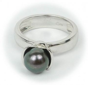 Prsten bílé zlato s pravou perlou velikost 52