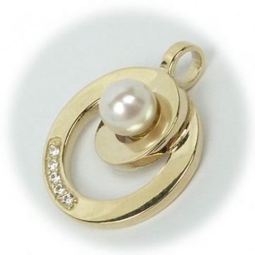 Zlatý přívěsek s pravou perlou a zirkony