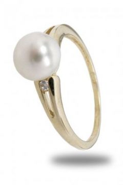 Zlatý prsten s perlou a zirkony velikost 54