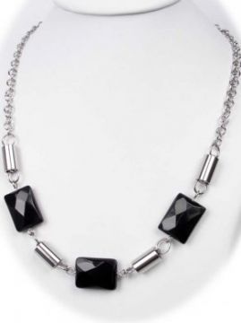 Ocelový náhrdelník s onyxem 45 cm