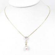 Zlatý náhrdelník s perlou a zirkony 42 cm