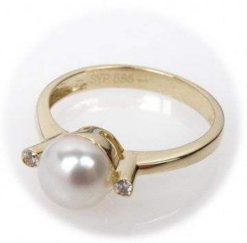 Zlatý prsten se zirkony a perlou velikost 54