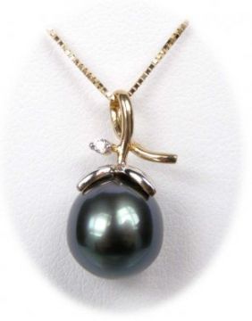 Tahitská perla s briliantem v 18ti karátovém zlatě s briliantem