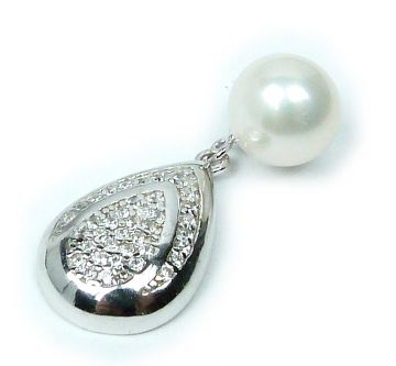 Stříbrný přívěsek s perlou a zirkony 445000018